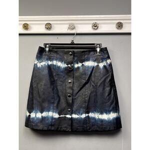 Zara Faux Leather Skirt Womens Medium‎ Tie Dye Snap Front A-Line Black Blue